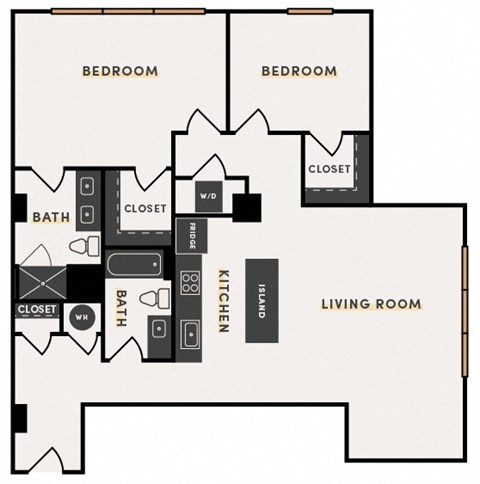 Floor plan for 2 beds, 2 baths, 1205 sqft